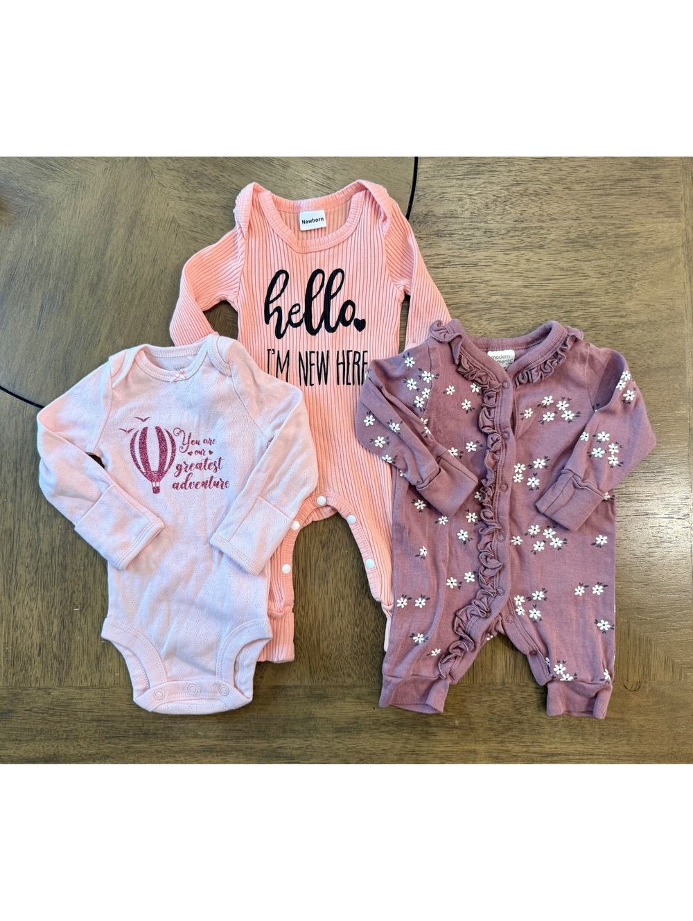 Newborn Baby Girls 3-Piece Onesie and Romper Set Pink and Purple
